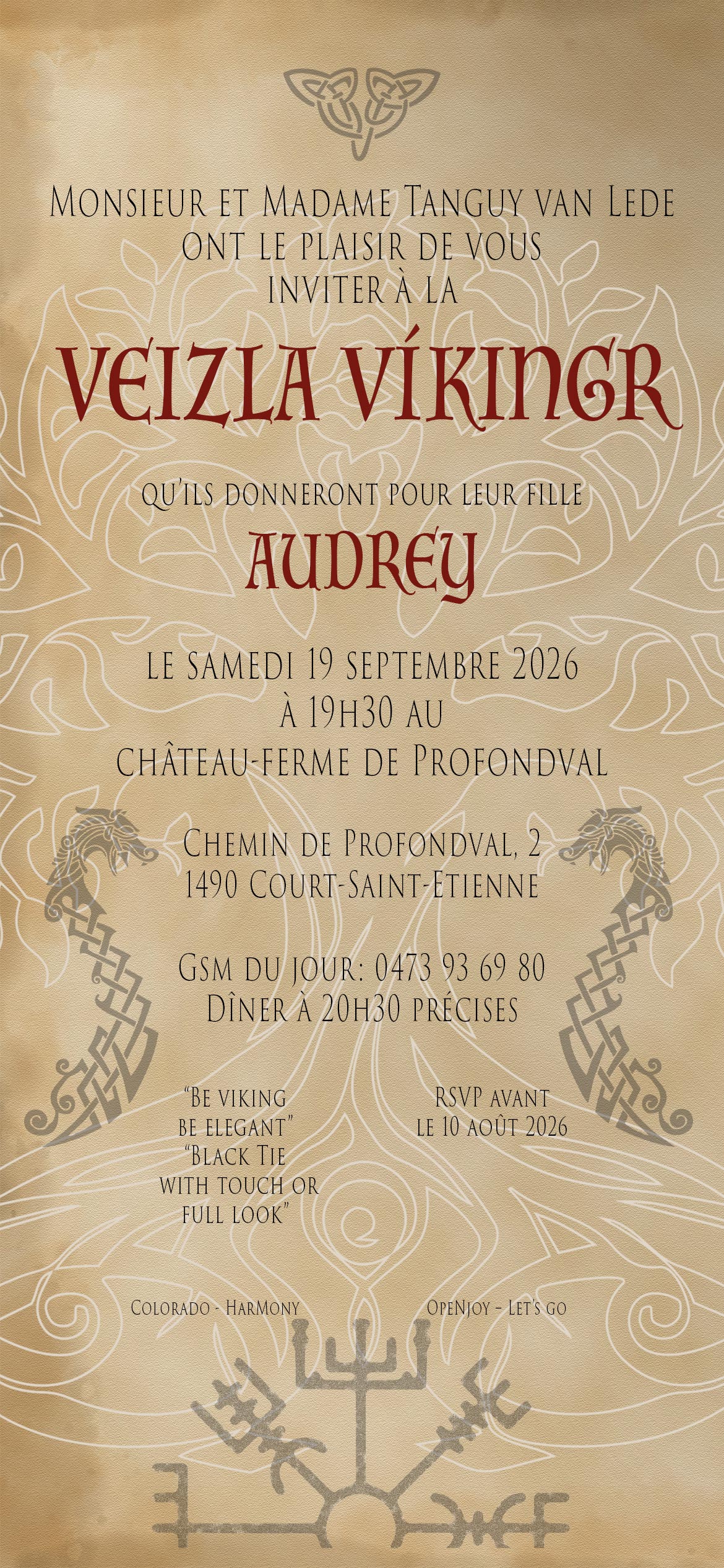 Faire-part Veizla Víkingr — Audrey, samedi 19 septembre 2026